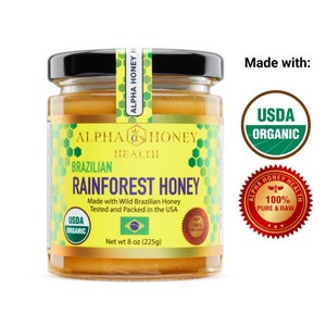 USDA Organic Wild Rainforest Honey – Single-Origin, Raw & Unfiltered | Sweet Floral Taste | 8oz Jar | Alpha Honey Health