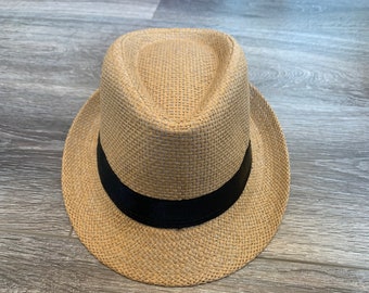 Personalized Custom Kids Straw Fedora/Trilby Hat. Beige Unisex Kids Sun Hat. Child Summer Hat. Kids Straw Hat
