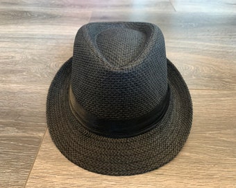 Personalized Custom Kids Straw Fedora/Trilby Hat. Black Unisex Kids Sun Hat. Kids Summer Hat. Child Straw Hat