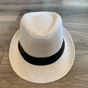 SALE!Personalized Custom Kids Straw Fedora/Trilby Hat. White Unisex Kids Sun Hat. Kids Summer Hat. Child Straw Hat