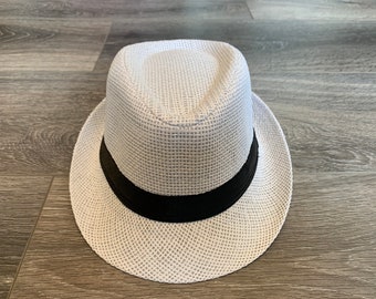 Personalized Custom Kids Straw Fedora/Trilby Hat. White Unisex Kids Sun Hat. Kids Summer Hat. Child Straw Hat