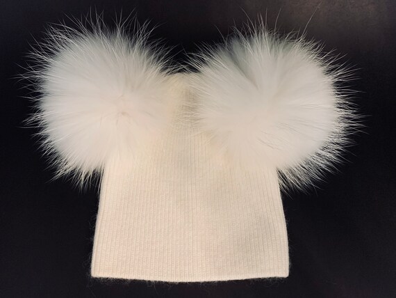 Baby Cashmere Double Pom Pom Beanie Beanie With Real Fur Etsy Baby Cashmere Double Pom Pom Beanie Beanie With Real Fur Etsy