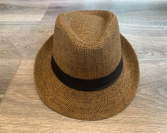 Personalized Custom Kids Straw Fedora/Trilby Hat. Natural Brown Unisex Kids Sun Hat. Kids Summer Hat. Child Straw Hat