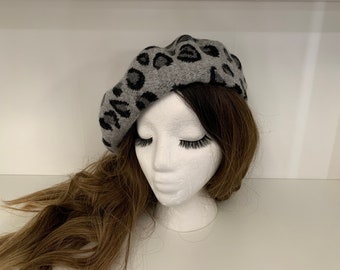 Angora Blend French Beret, Classic Beret, Spring Beret. Angora Beret. Animal Print Beret. Women's Angora Beret. Slouchy Beret