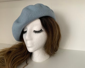 SALE!French Beret, Classic Wool Beret, Spring Beret Wool Hat. Pastel Blue Beret made of 100% Wool. Women Beret. Women's Slouchy Beret