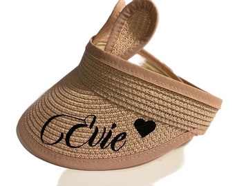 Personalized Bunny Ears Kids Straw Sun Hat with Visor. Cute Kids Beach Straw Hat. Kids Summer Hat. Custom kids hat. Custom Baby visor hat