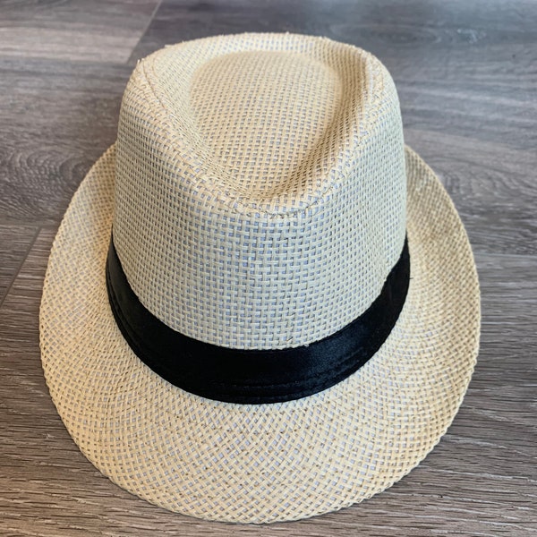SALE!Personalized Custom Kids Straw Fedora/Trilby Hat. Light Beige Unisex Kids Sun Hat. Kids Summer Hat. Child Straw Hat