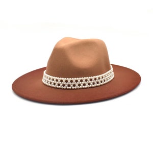 UITVERKOOP! Ombre fedorahoed met parels. Brede fedora met stijve rand. Hoed met brede rand voor dames. Fedorahoed voor dames. Veganistische wolvilten hoed