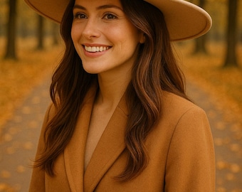 Fedora hat with ribbon. Boater hat. Flat stiff brim fedora. Wide brim hat for women. Women’s fedora hat. Vegan wool felt hat