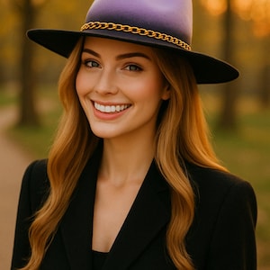 UITVERKOOP! Ombre fedorahoed. Fedora met stijve rand. Hoed met brede rand voor dames. Fedorahoed voor dames. Veganistische wolvilten hoed