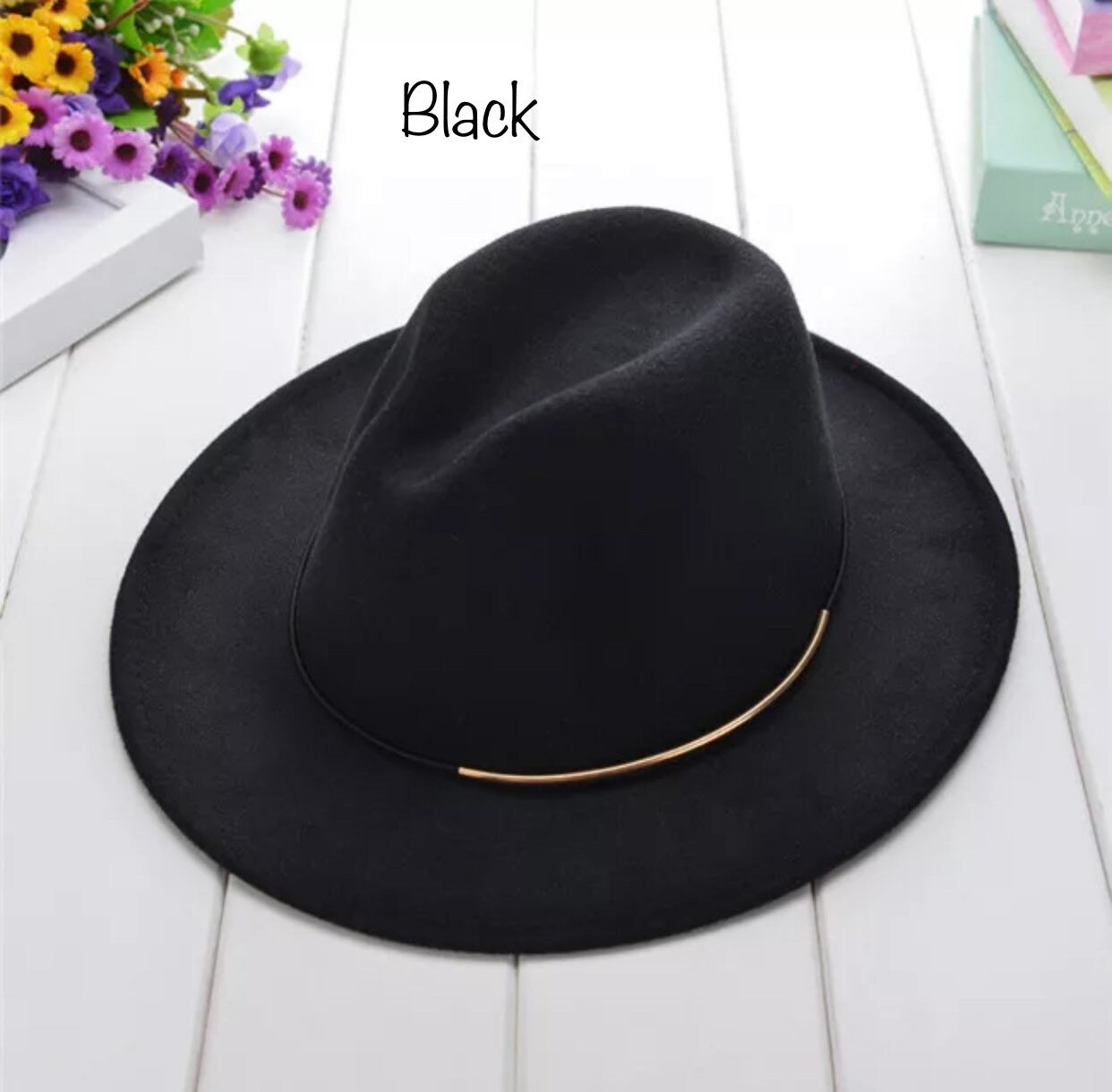 Wide brim fedora hat. Flat brim fedora 