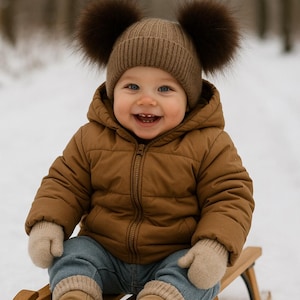 SALE!Baby Cashmere Double Pom Pom Beanie/Beanie with Real Fur Removable Pom Poms. Kids cashmere beanie. Toddler Pom Pom Hat. Christmas gift