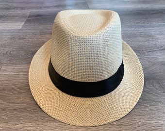SALE!Personalized Custom Adult Straw Fedora/Trilby Hat. Light Beige Unisex Sun Hat. Men Fedora Hat. Women Fedora Hat. Straw Summer Hat