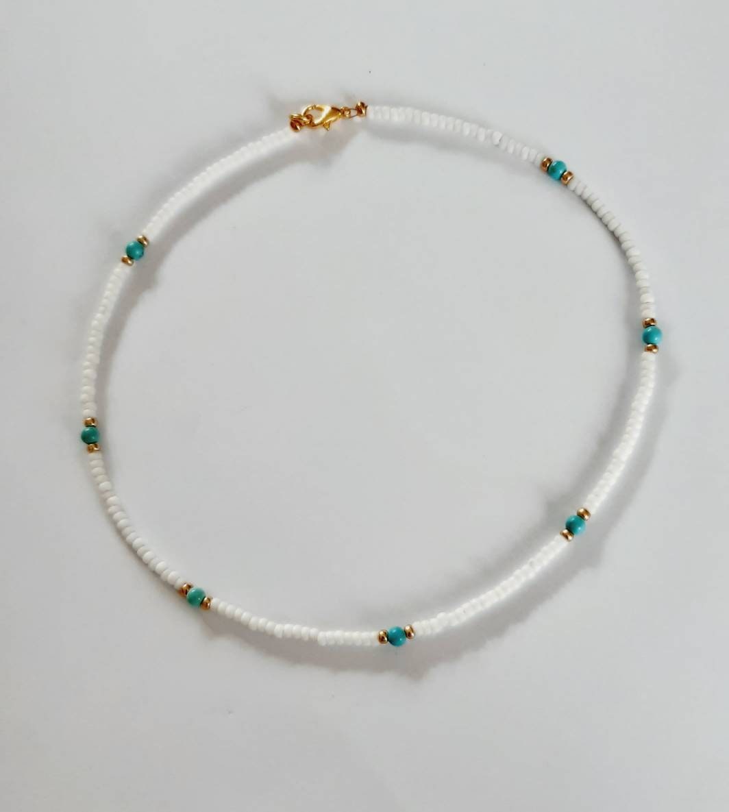Seed Bead Necklace White Seed Beads Turquoise Beads - Etsy