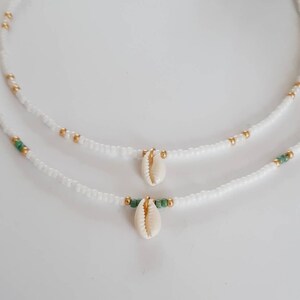 Cowrie shell beaded necklace Seed bead necklace cowrie shell necklace white bead necklace  Bead choker women's shell necklace