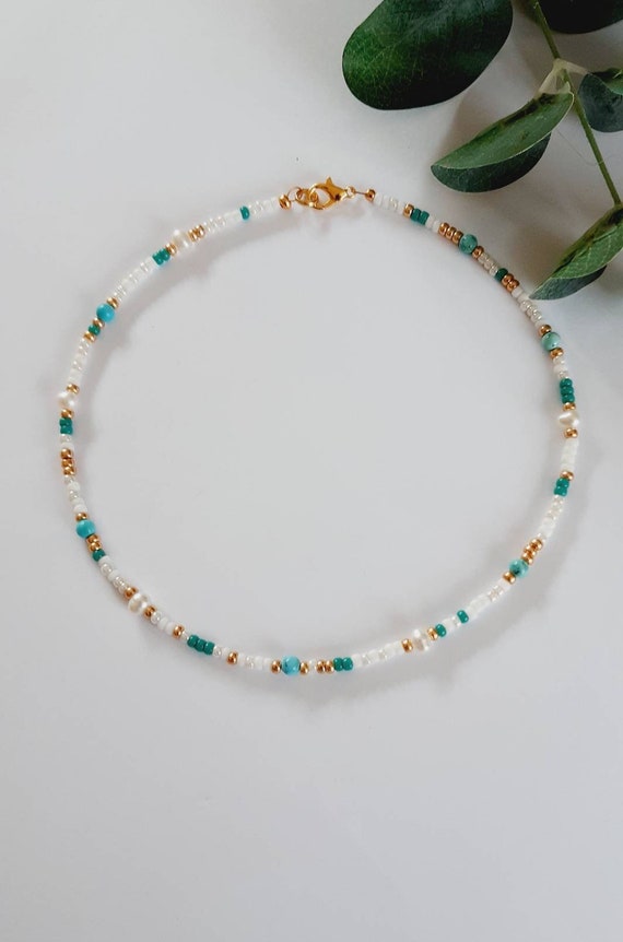 Beaded Necklace Seed Bead Choker Womens Freshwater Pearl Bead - Etsy