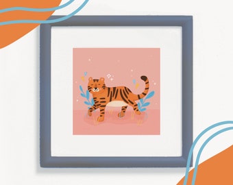 Tiger Illustrated Print | Children's illustration, Wall Decor for Child's Bedroom, Wall Art for Nursery