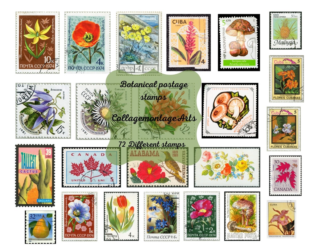 Botanical Postage Stamps, Stamps, Printable Stamps, Floral Stamps ...