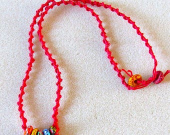 Hand woven wrapped necklace, handmade fiber necklace, handmade jewelry, fiber jewelry, African sand beads, boho necklace, hand woven jewelry