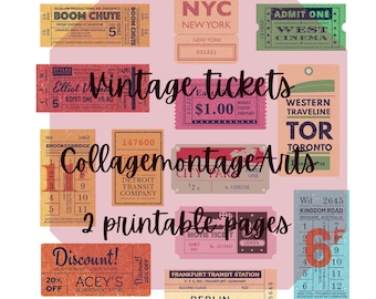Printable Vintage tickets, printable tickets, journal ephemera, scrapbooks, journals, journal embellishments