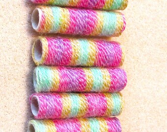 Handmade fiber beads, textile beads, yarn beads, craft supply