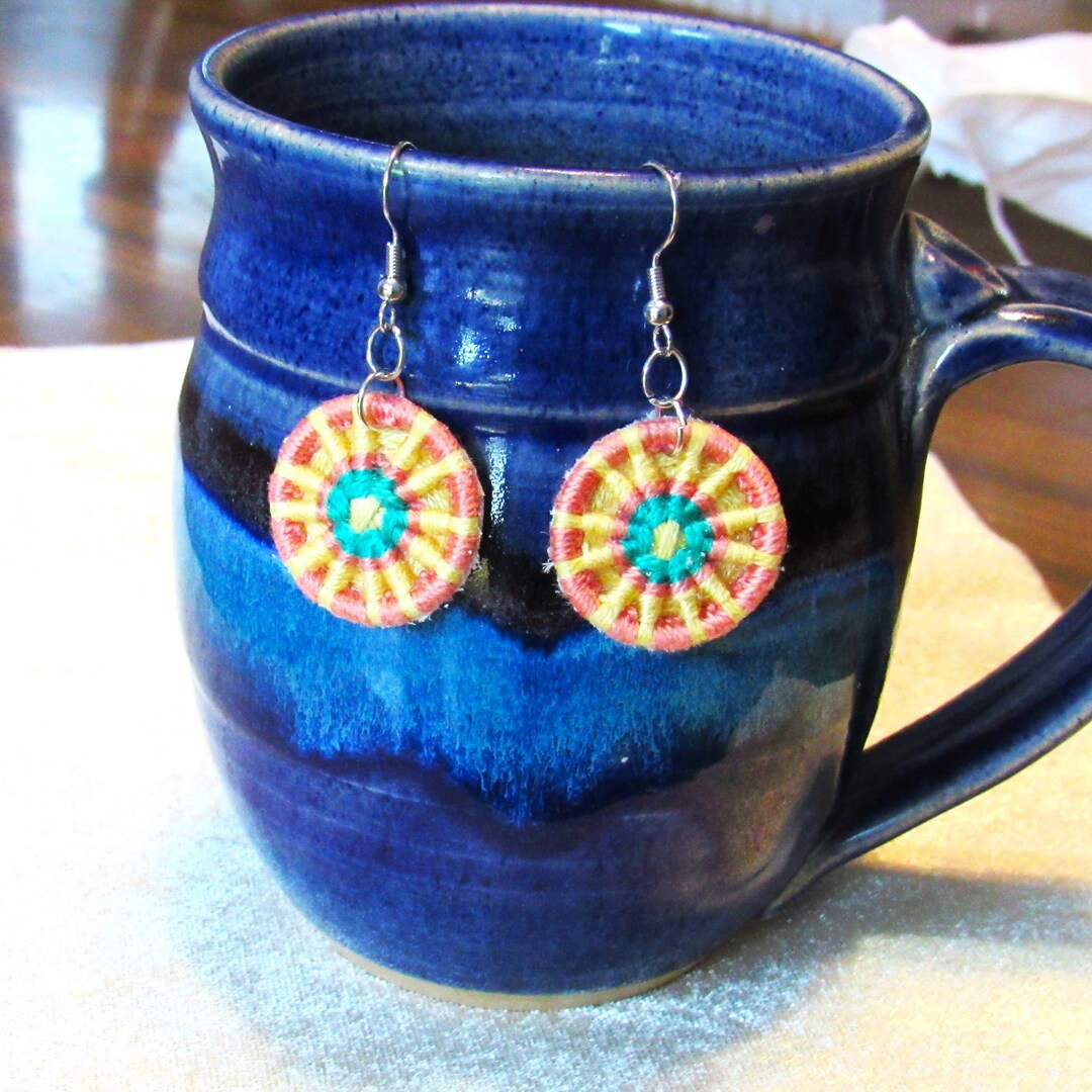Handmade Fiber Earrings, Handwoven Thread Earrings, Dorset Buttons ...