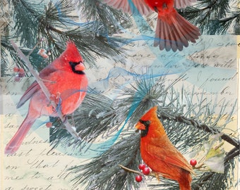 Digital Cardinal background pages, Journal background papers, printable papers, journaling, decoupage, junk journals, collage papers