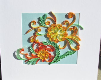 Chrysanthemum 3D wall art, handmade quilled wall art, paper art, original art, decor, decorating, autumn picture, fall wall art,