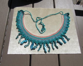 Fiber statement bolo necklace, crocheted necklace, handmade jewelry, boho necklace