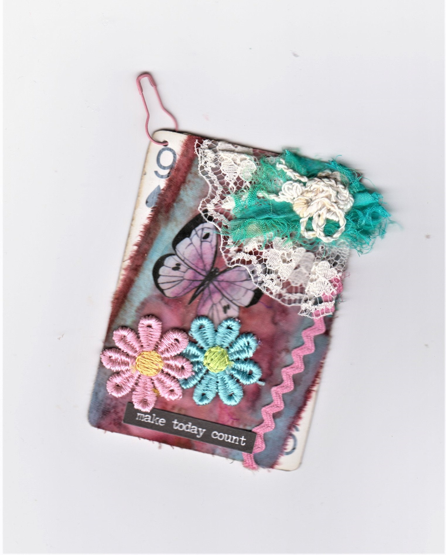 Handmade Altered Playing Card, Hanging Tag, Embellished Card, Altered ...