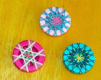 Handmade Dorset style thread buttons, needle woven buttons, hand woven fiber buttons, lightweight buttons, vintage style buttons, set of 3