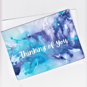 Misty Waterfall Art Card, Abstract Paint Pour, Thinking of You