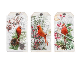 Printable cardinal tags, journal tags, digital tags, winter tags, scrap booking, bookmarks, gift tags, product tags