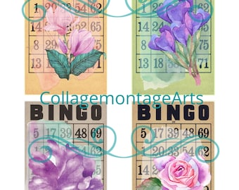 Digital Floral bingo cards, Journal cards, printable ephemera, bingo cards, ephemera, scrapbooking