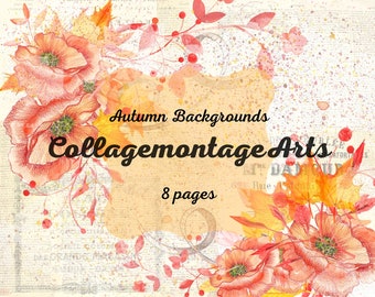 Digital Autumn background pages, printable papers, autumn journal papers, collage, mixed media, decoupage, junk journals, art journals