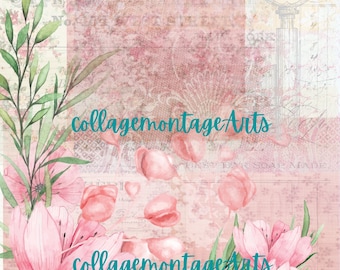 Digital Pink florals,  junk journal papers, printable papers, junk journals, printable backgrounds, journal ephemera