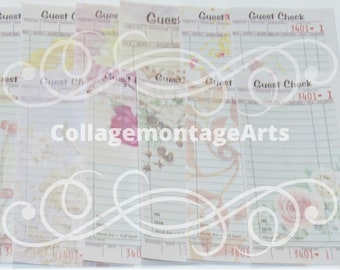 Journal guest checks, printable ephemera, alter guest checks, collage, embellished guest checks, journal ephemera