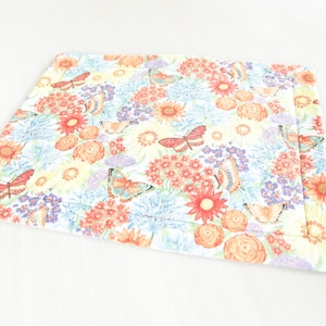 Butterflies & Summer Flowers Quilted Placemat | butterflies placemat, washable placemat, Summer placemat, Spring, monarchs, flowers blooming