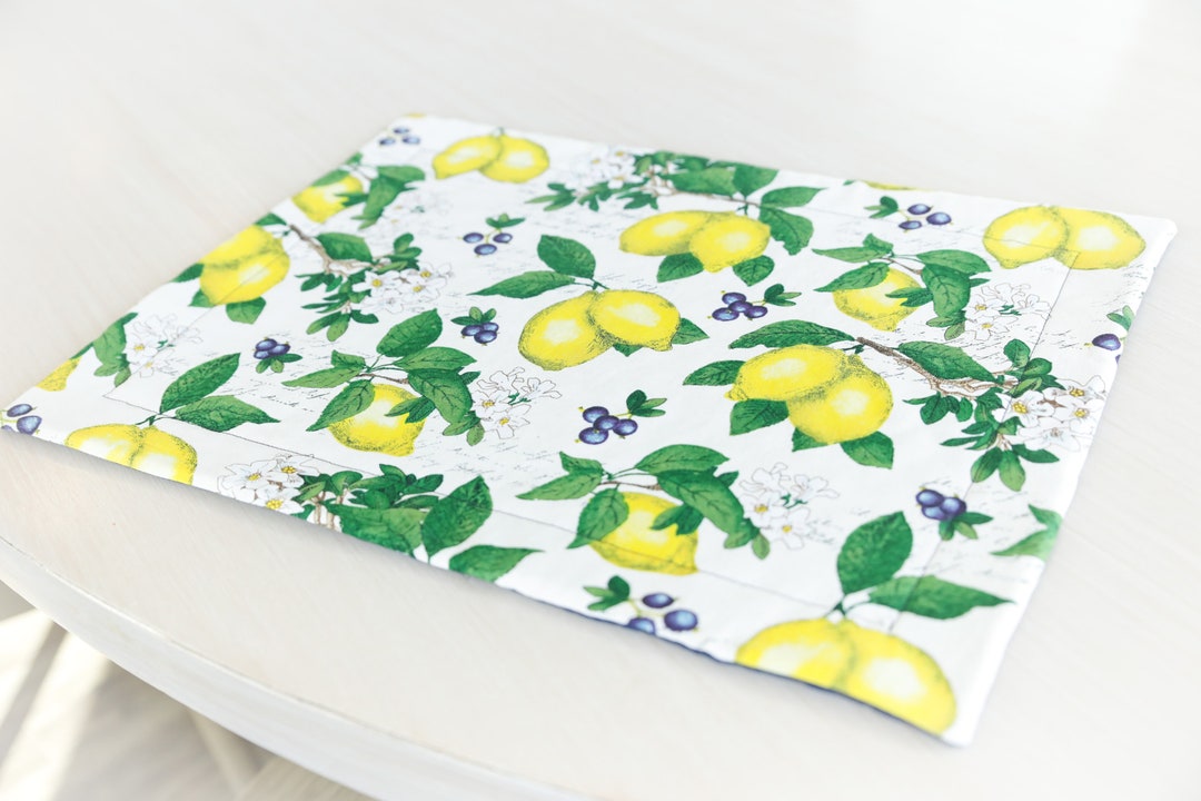 Lemon Branches Quilted Placemat, Lemons, Spring Placemat, Fabric