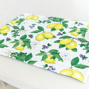 Lemon Branches Quilted Placemat, Lemons, Spring placemat, fabric placemat, Spring decor, Lemon Trees, dining, table setting, blueberries