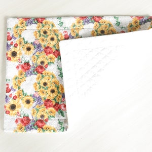 Sunflowers & Flowers Quilted Placemat | sunflowers, summer placemat, fabric placemat, dining decor, flowers, sunflower, washable placemat