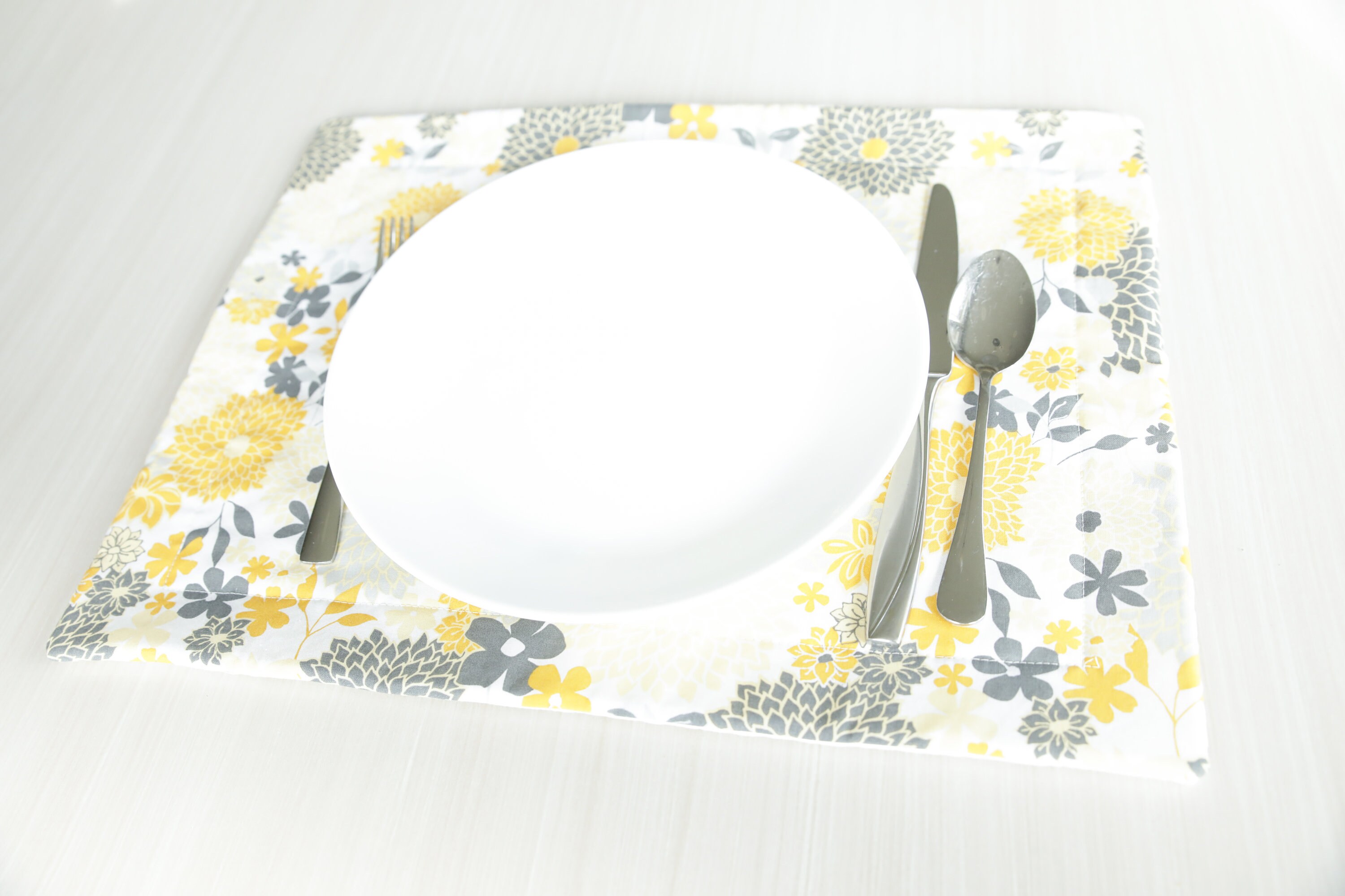 Yellow Floral Quilted Placemats mustard floral placemat Etsy