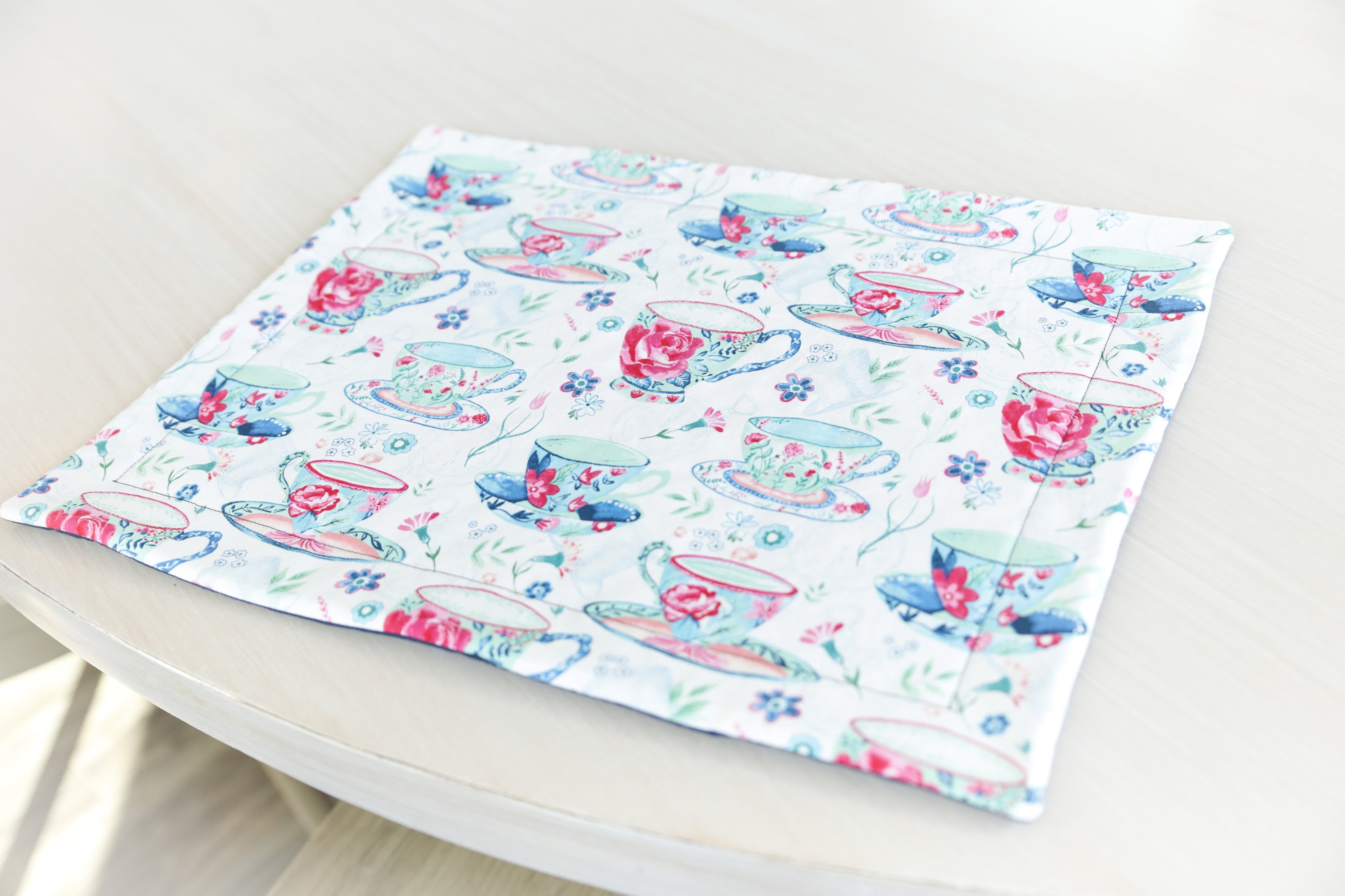 Spring Teacups Quilted Placemat Tea Party Spring Placemat Etsy
