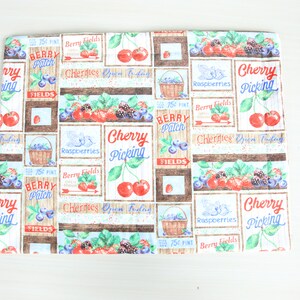 Cherries & Berries Quilted Placemat | Blueberries Placemat, washable placemats, farmhouse, table setting, kitchen, cherry farm, strawberries