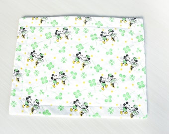 St. Patricks Mickey Minnie Clovers Quilted Placemat | St. Patricks Day placemat, March placemat, washable, Mickey, leaf clover, Green leaves