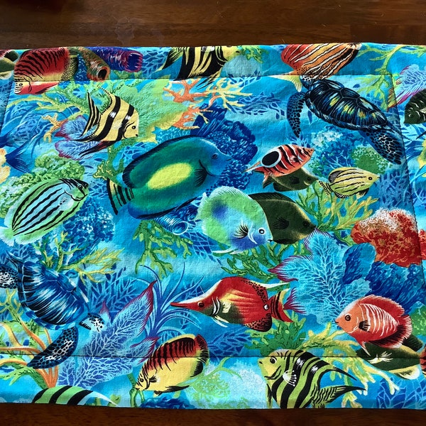 Fish Quilted Placemat | Kids Placemat, Washable Placemat, Swimming, Table Decor, Fish Placemat