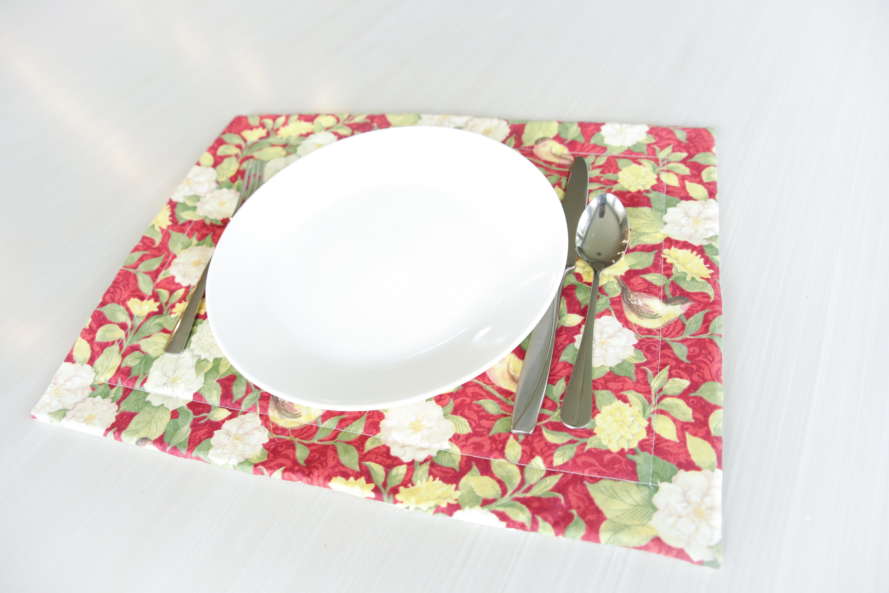 Red Floral Quilted Placemat table decor custom placemat Etsy