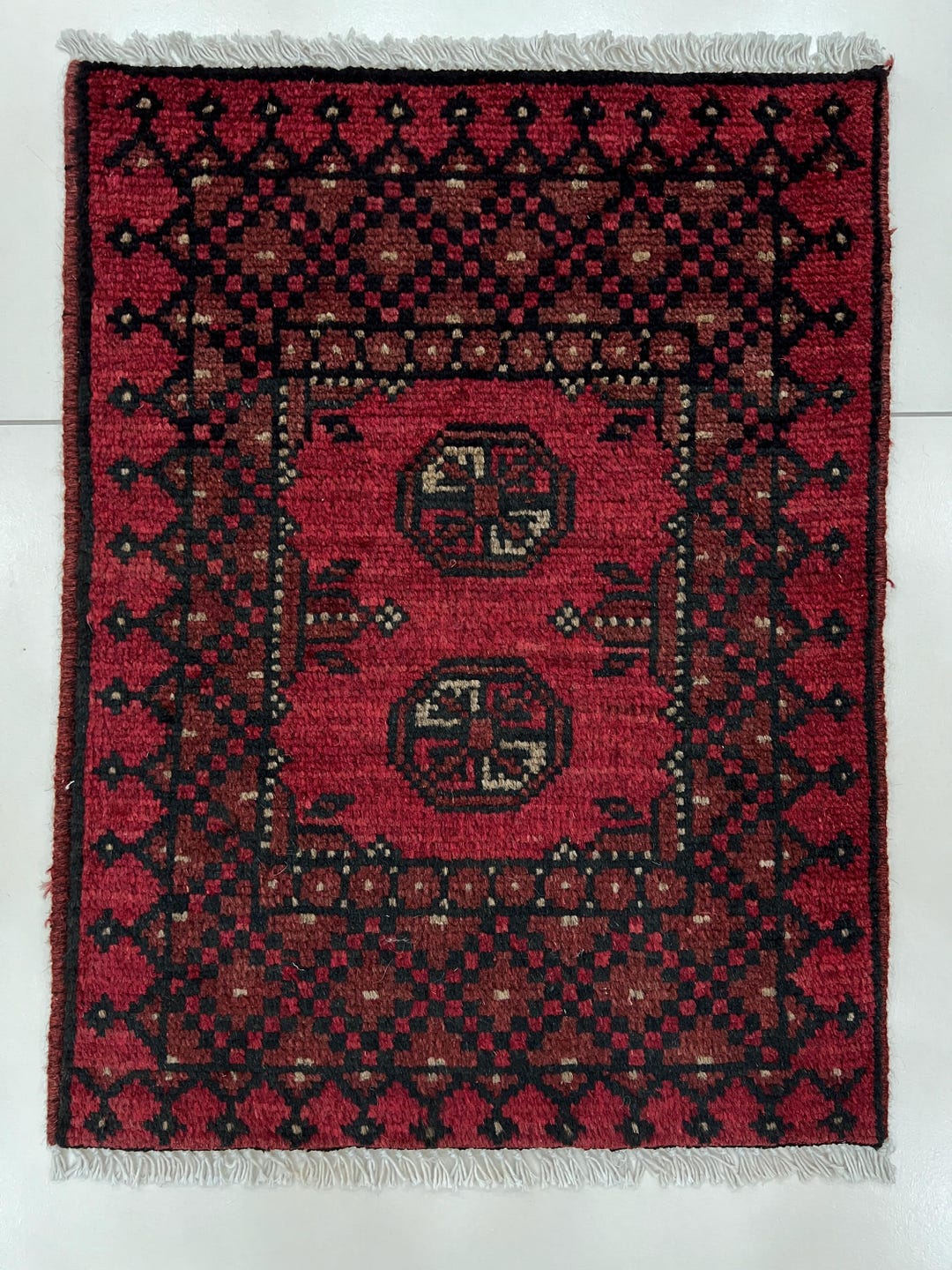 2x3 Red Floral Afghan Wool Rug Hand Knotted Small Entryway Rug ...