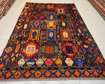 7x9 ft Multi-Color Kohistani Floral Rug – Hand-Knotted Afghan Wool Carpet | Traditional Afghan Handmade Rug | Wool Area Decor 6'8x9'2