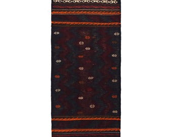 5 ft Multi Hand-Knotted Table Runner, Wool Kilim Runner Rug, Modern Boho Dining Decor in Vibrant Color